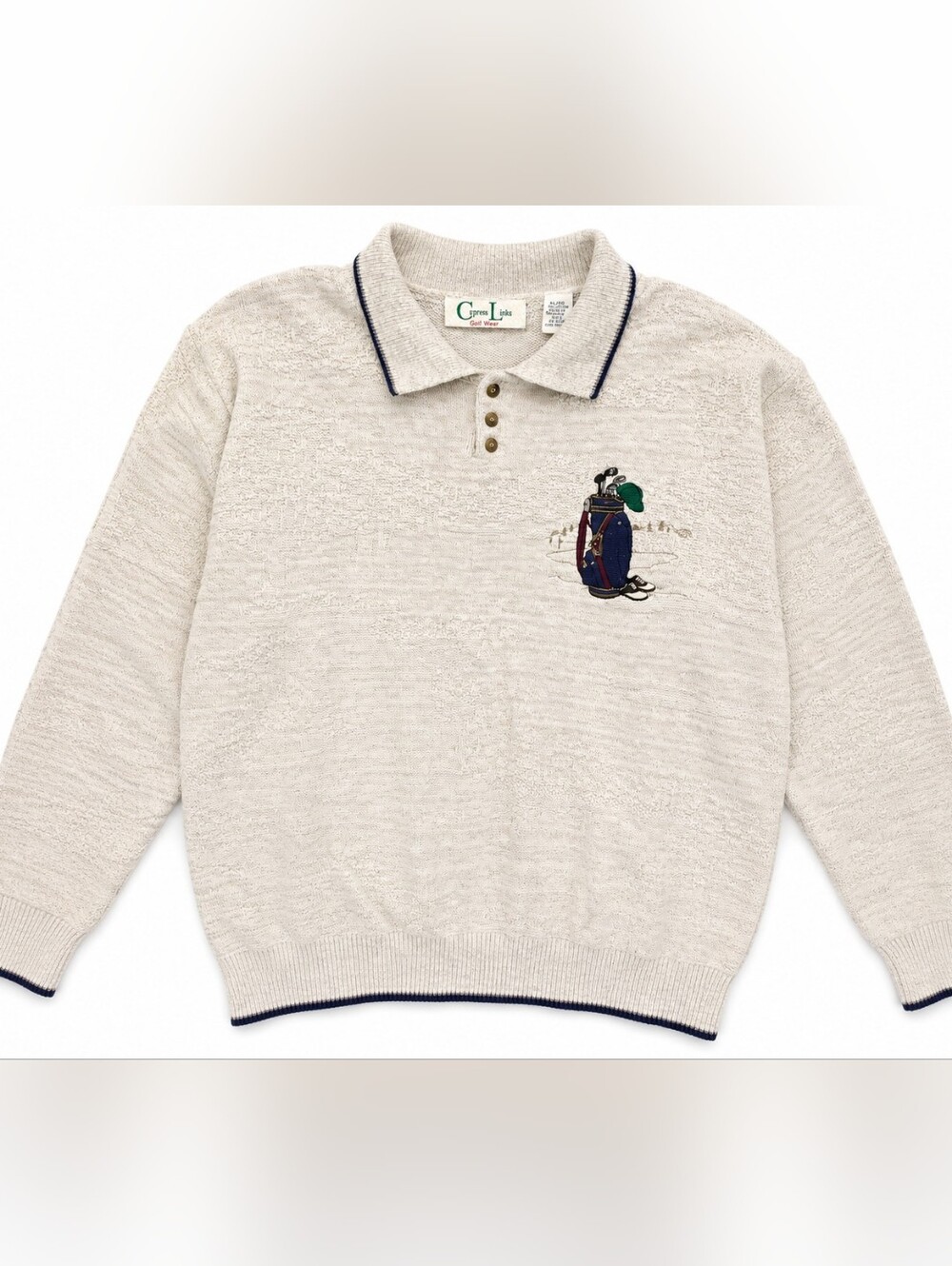 Cypress Links Golf Wear Sweater Cream sz XL Embroidered Polo Collar Knit USA